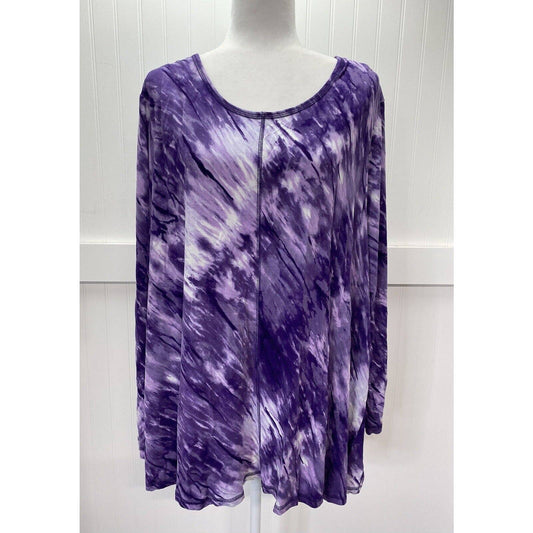 LIVI Active Purple Tie Dye Top Womens 22/24 Crossover Open Back Long Sleeve NEW