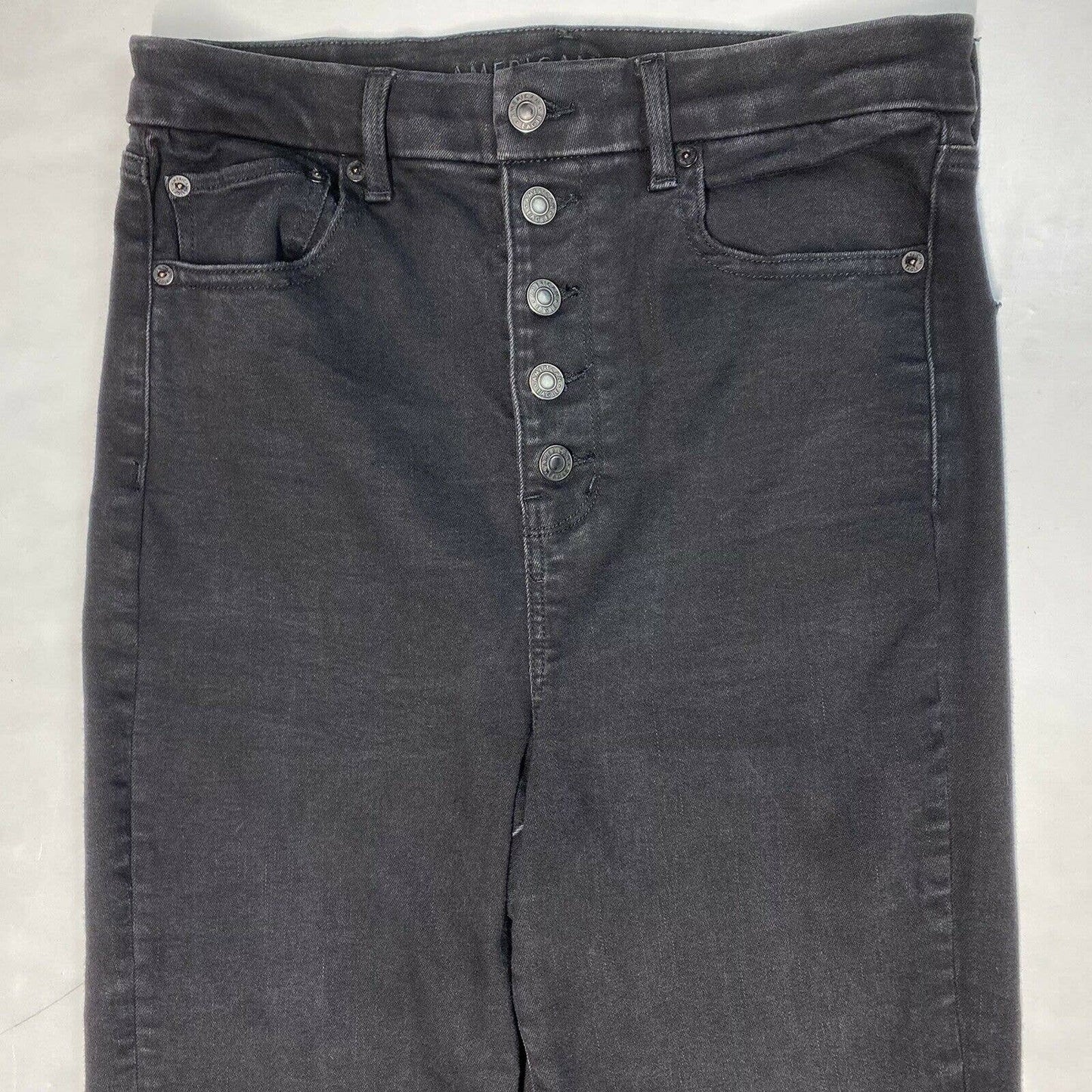 American Eagle Curvy Highest Rise Flare Sz 10 Next Level Stretch Black Denim