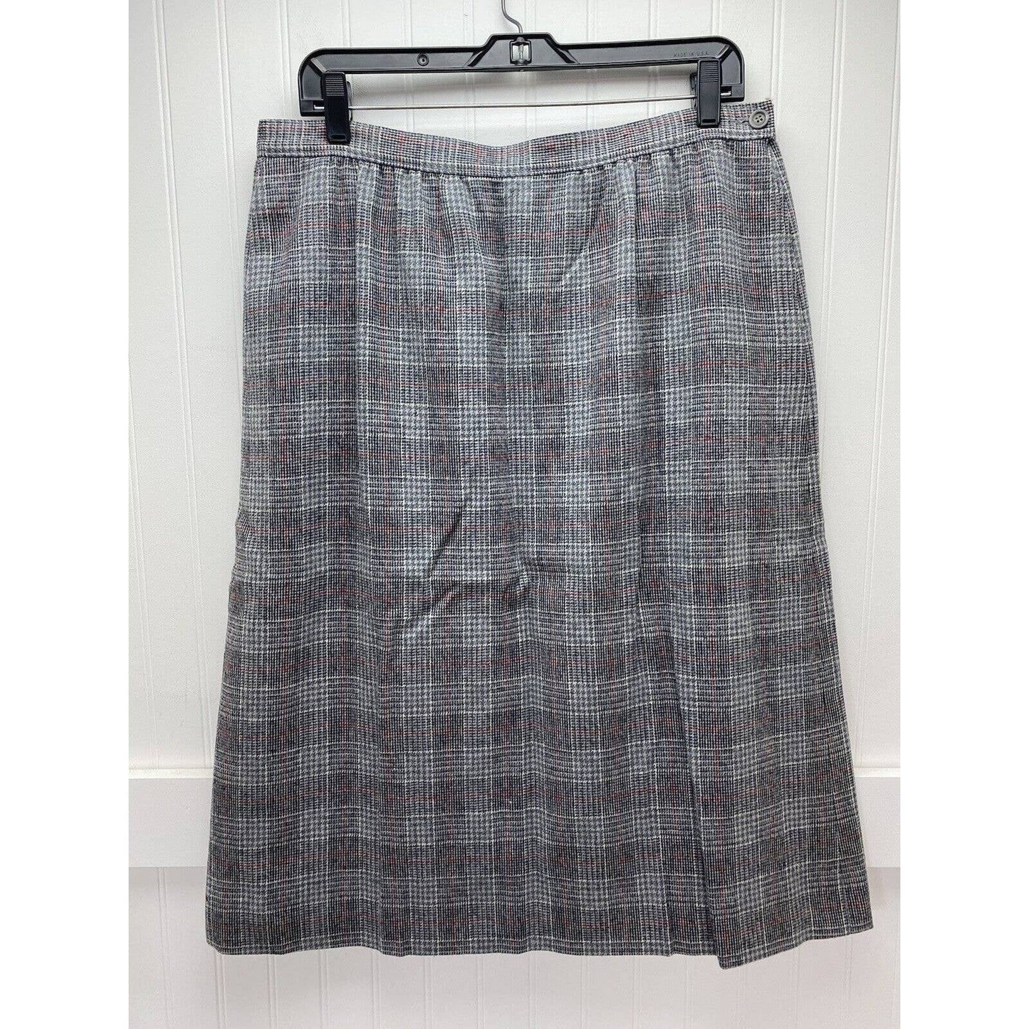 Vintage Pendleton Wool Midi Skirt 16 Gray Glen Plaid Houndstooth See Measurement