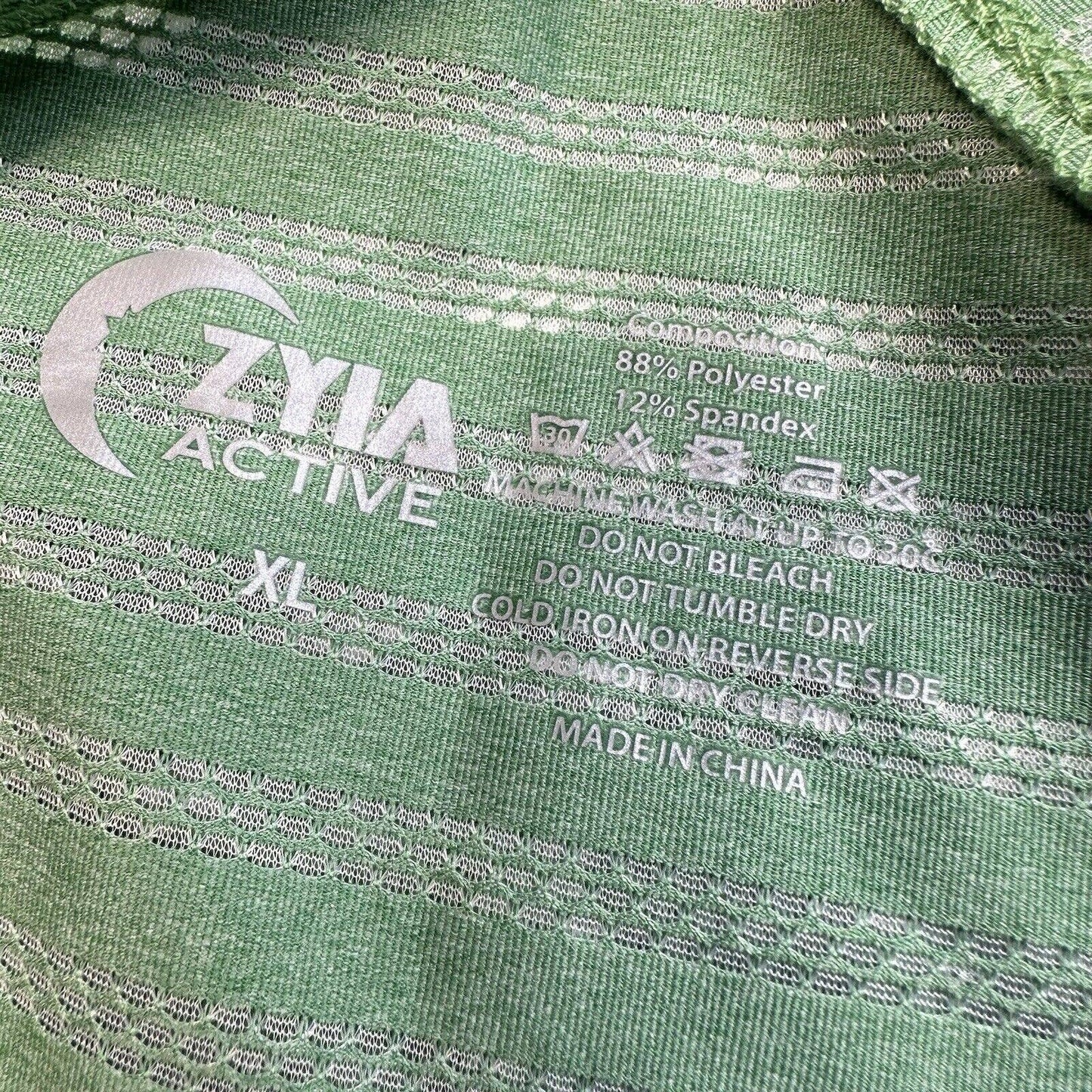 Zyia Active Nimbus Split Back Tank Top XL Green Open Back Sheer Stripe EUC