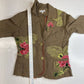 DB Sport Button Up Blazer Small Brown Coat Embroidered Pink Flowers Fringe Boho