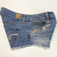 American Eagle Shortie Sz 8 Stretch Denim Jean Shorts Light Wash Raw Hem Jewels