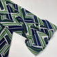 Zac & Rachel Blouse Sz 1X Green/Navy Blue Roll Tab Sleeve Bold Geometric Pattern