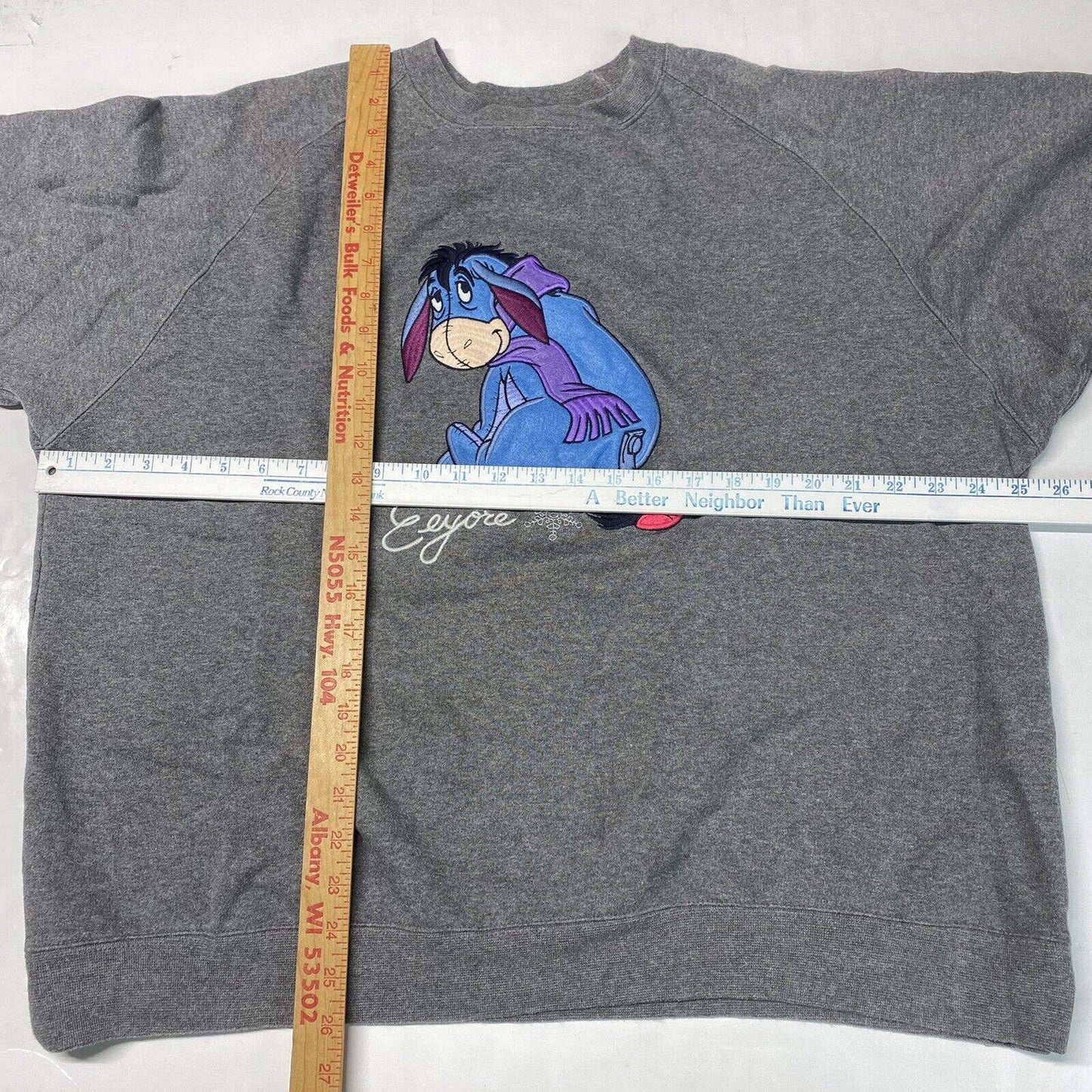 Disney EEYORE Sweatshirt XL Gray Embroidered Winnie Pooh Donkey Long Sleeve Top