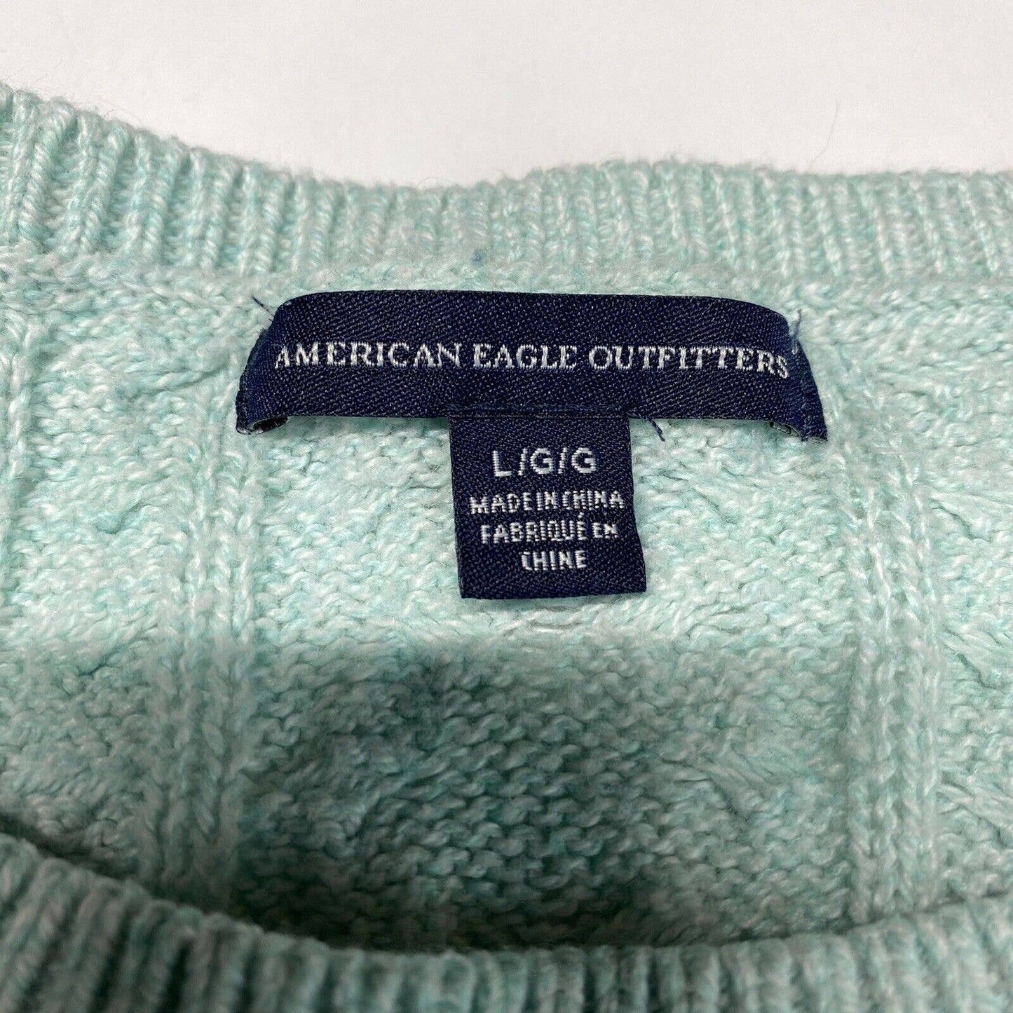 American Eagle Cable Knit Sweater Sz Large Womens Mint Green Zippers Long Sleeve