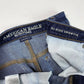 American Eagle Hi Rise Shortie Sz 8 Super Stretch Denim Jean Dark Raw Hem Fray