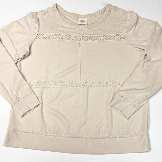 Knox Rose Sweatshirt XL Beige Stretchy Knit Casual Long Sleeve Top Exposed Seams