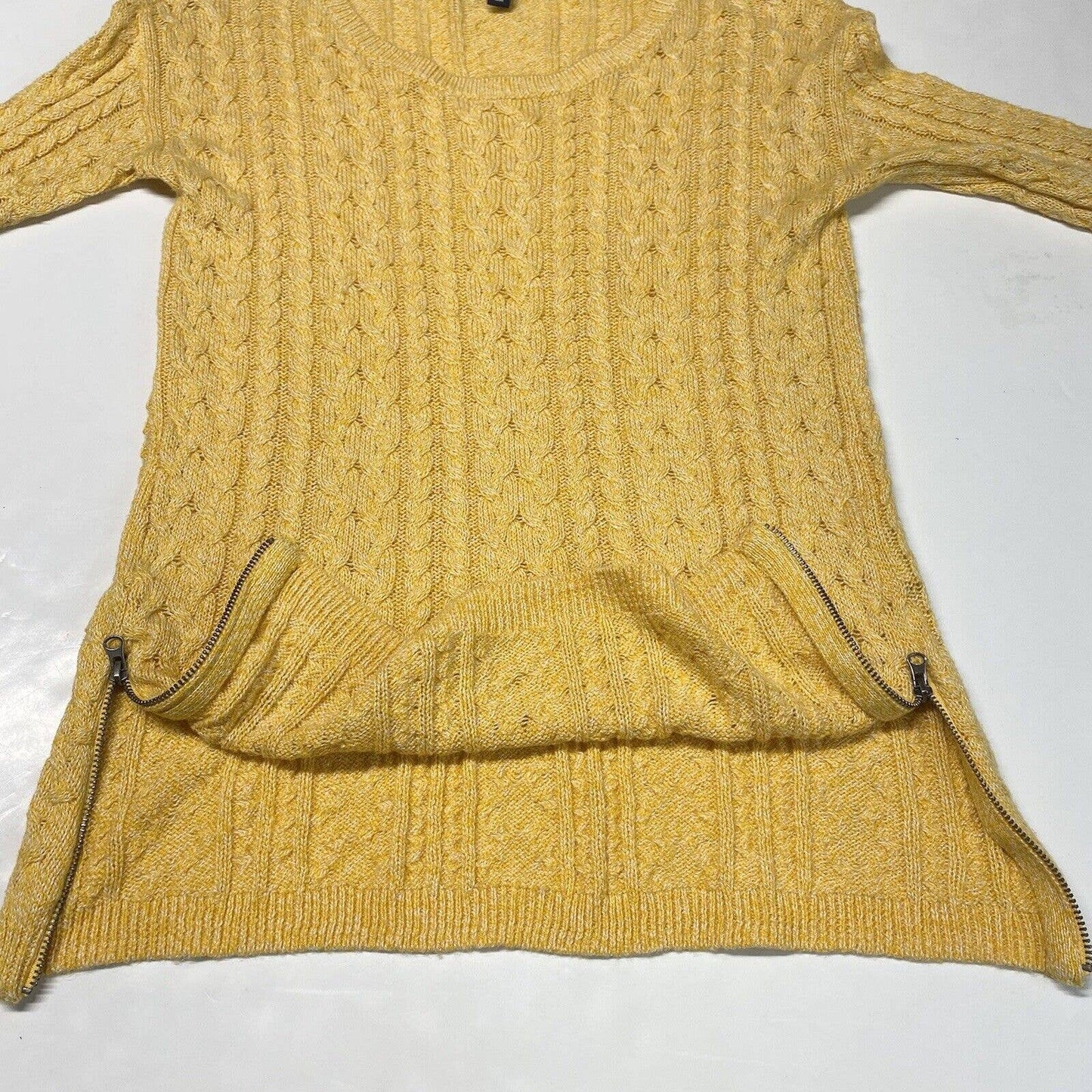 American Eagle Cable Knit Sweater Sz Small Womens Yellow Zippers Long Sleeve Top