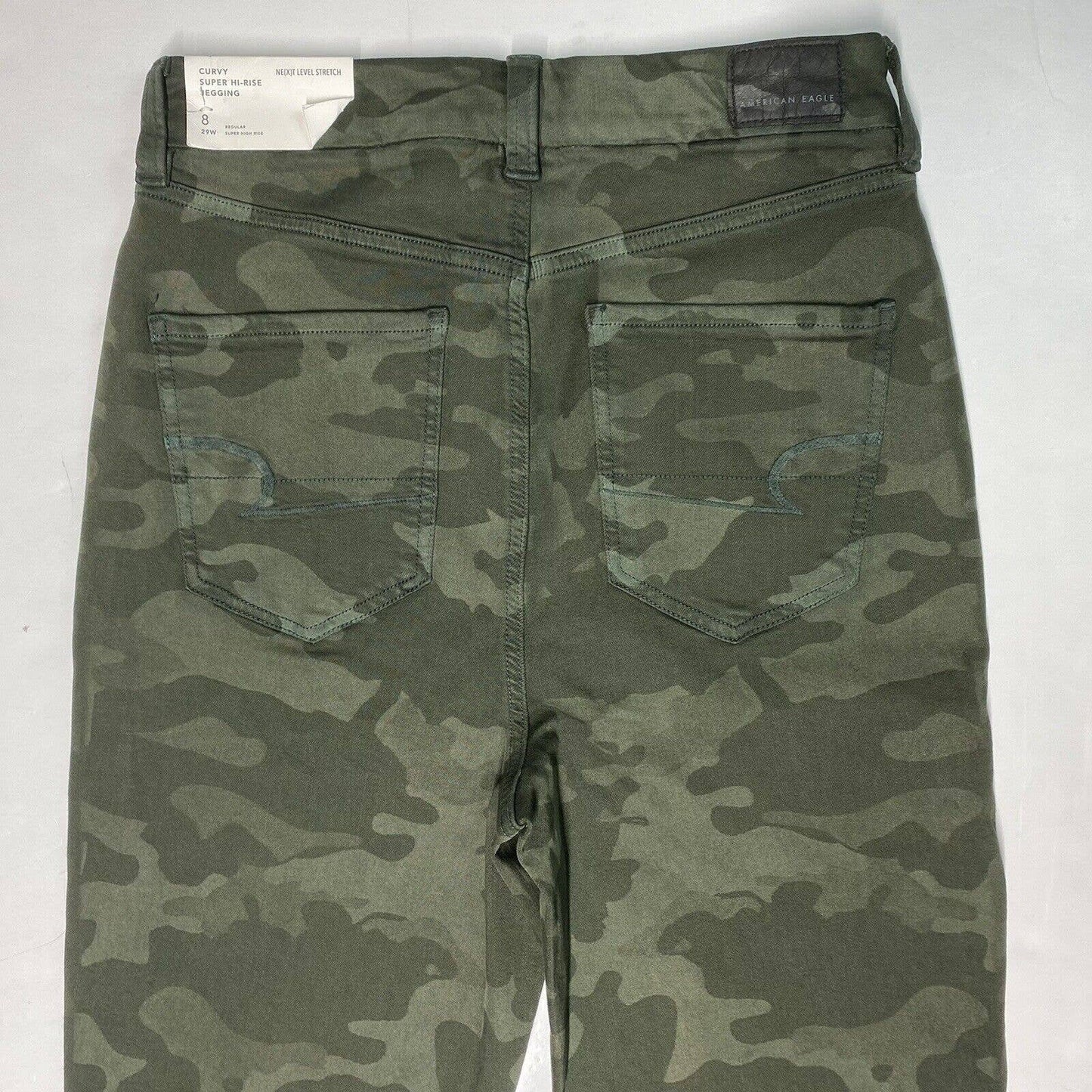 American Eagle Curvy Super Hi-Rise Jegging Sz 8 Next Level Denim Camo Holes NEW