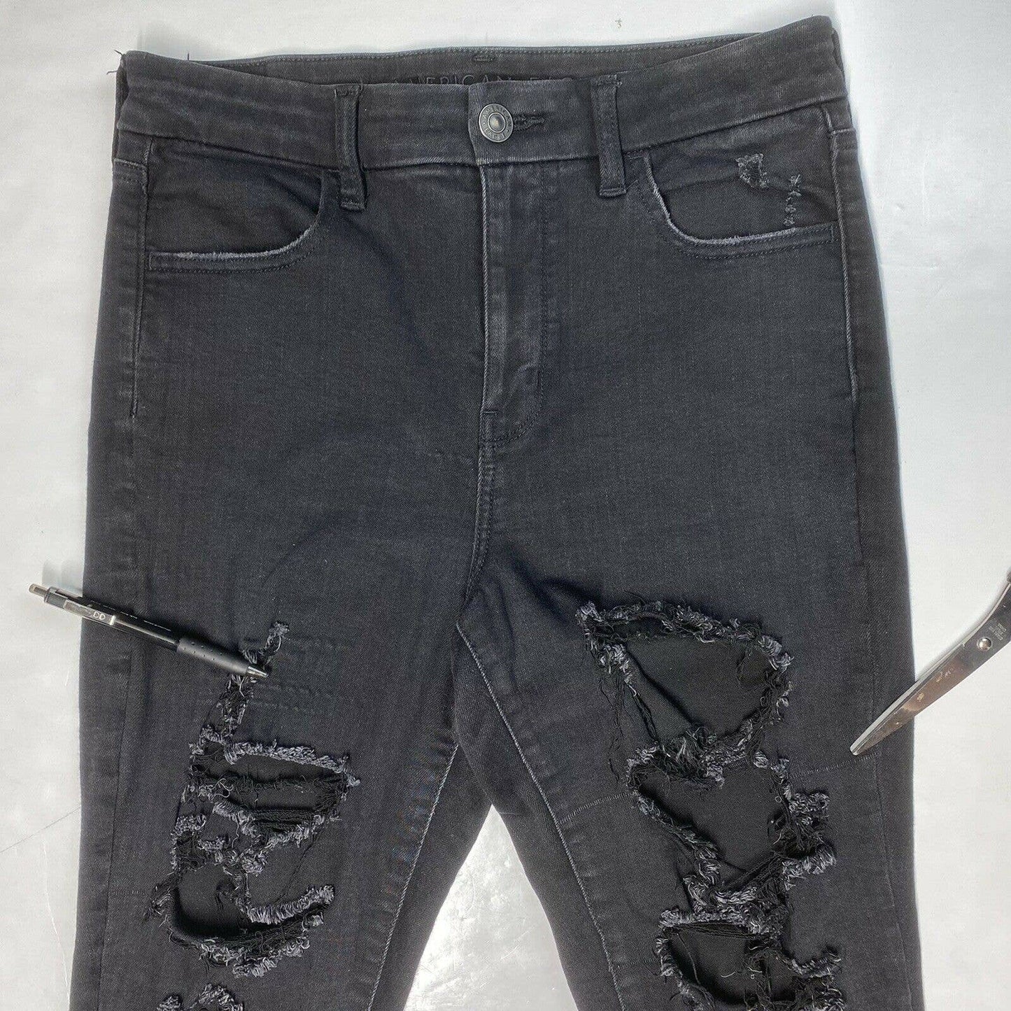 American Eagle Curvy High Rise Jegging Sz 10 Next Level Black Denim Jeans Holes