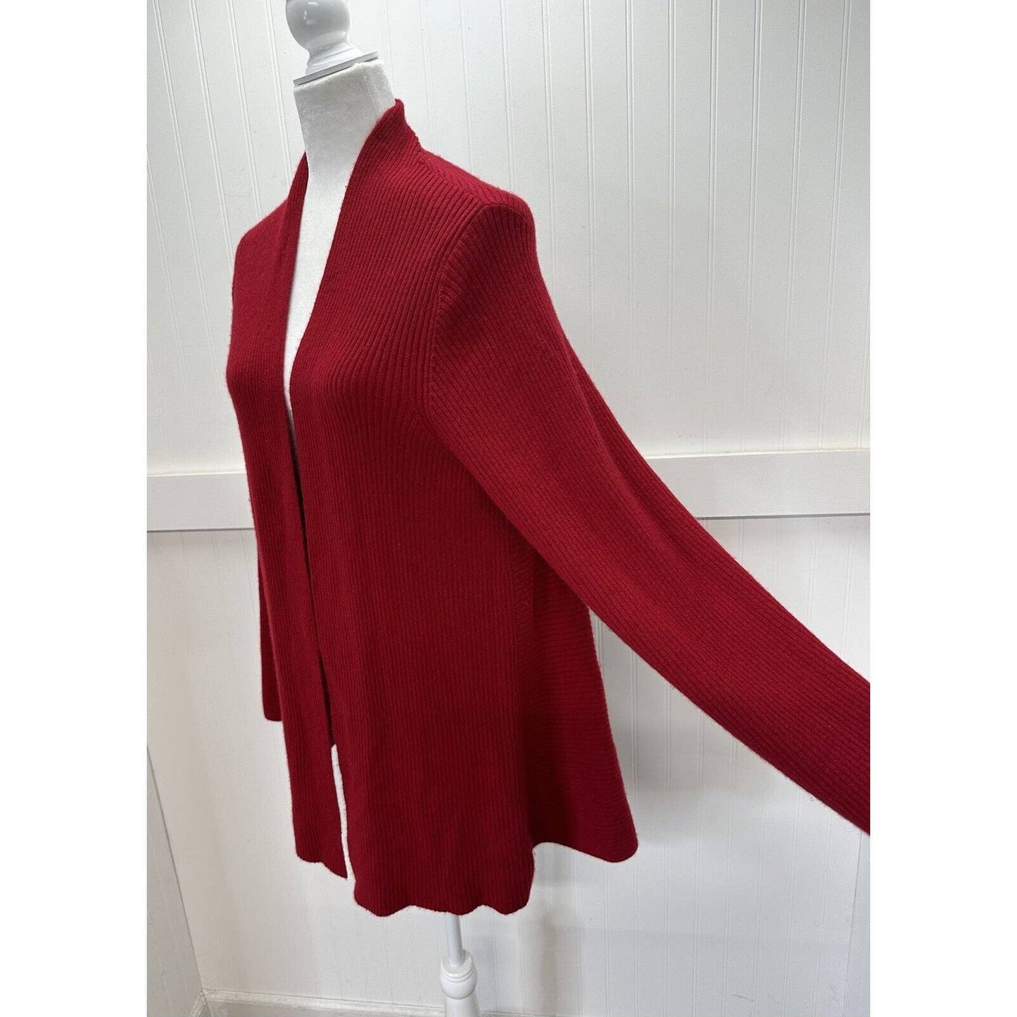 PURE Collection Cashmere Open Front Cardigan 14/16 (Large) Red Longline Sweater