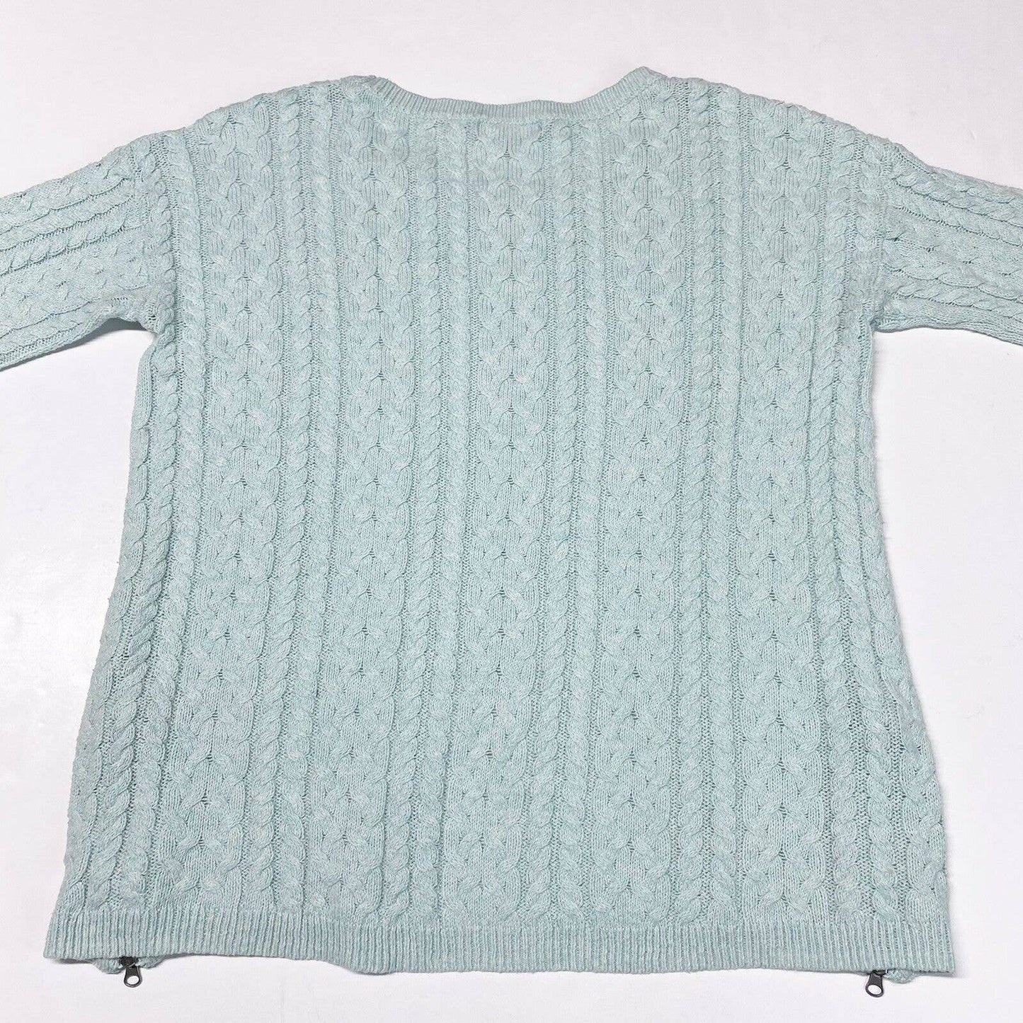 American Eagle Cable Knit Sweater Sz Large Womens Mint Green Zippers Long Sleeve