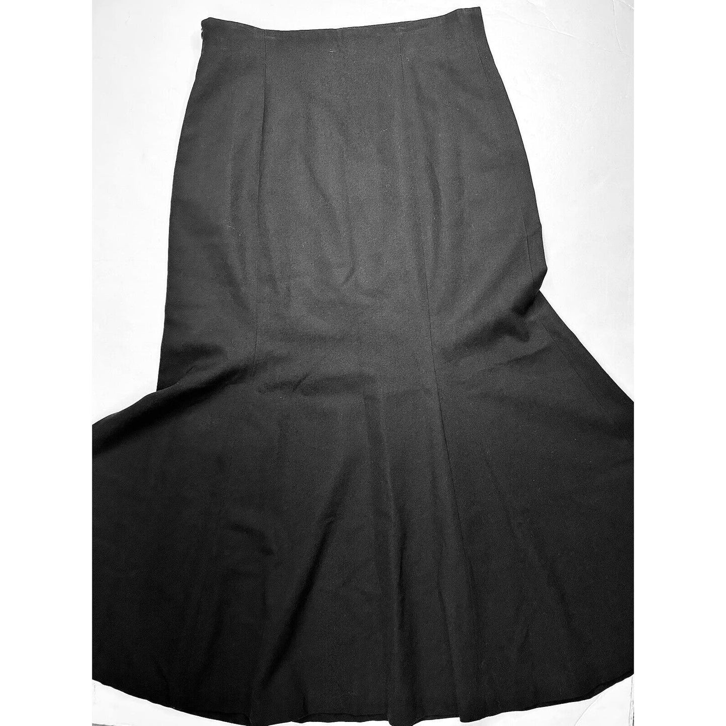 Vintage Liz Claiborne Wool Maxi Skirt 10 (27"Waist) Black Long Peplum Hem Lined