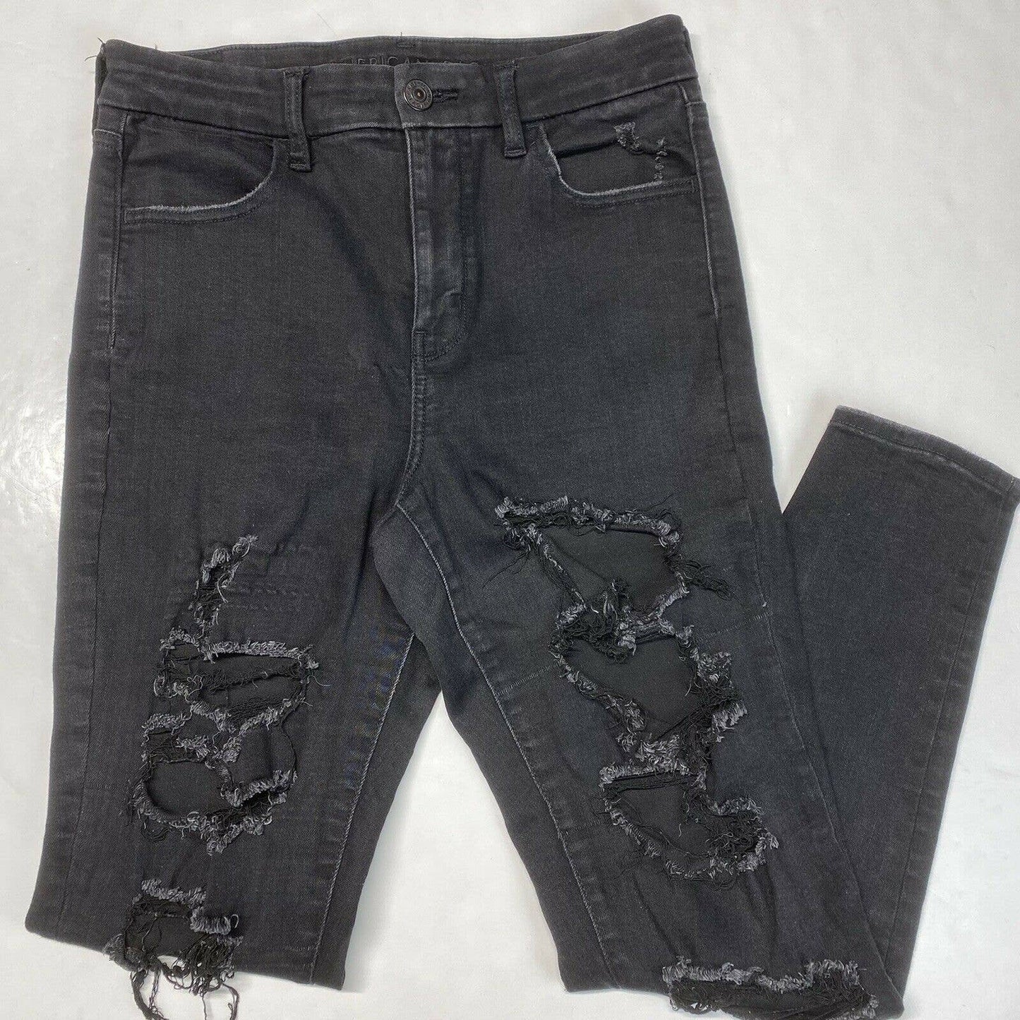 American Eagle Curvy High Rise Jegging Sz 10 Next Level Black Denim Jeans Holes