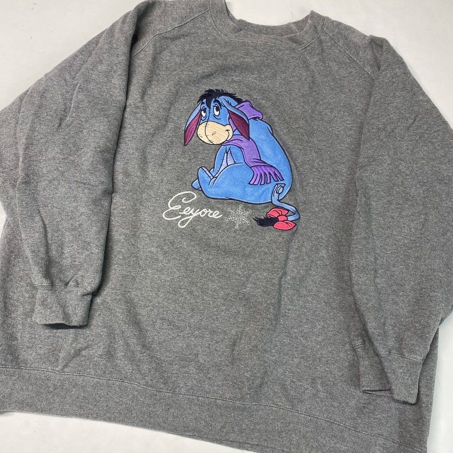 Disney EEYORE Sweatshirt XL Gray Embroidered Winnie Pooh Donkey Long Sleeve Top