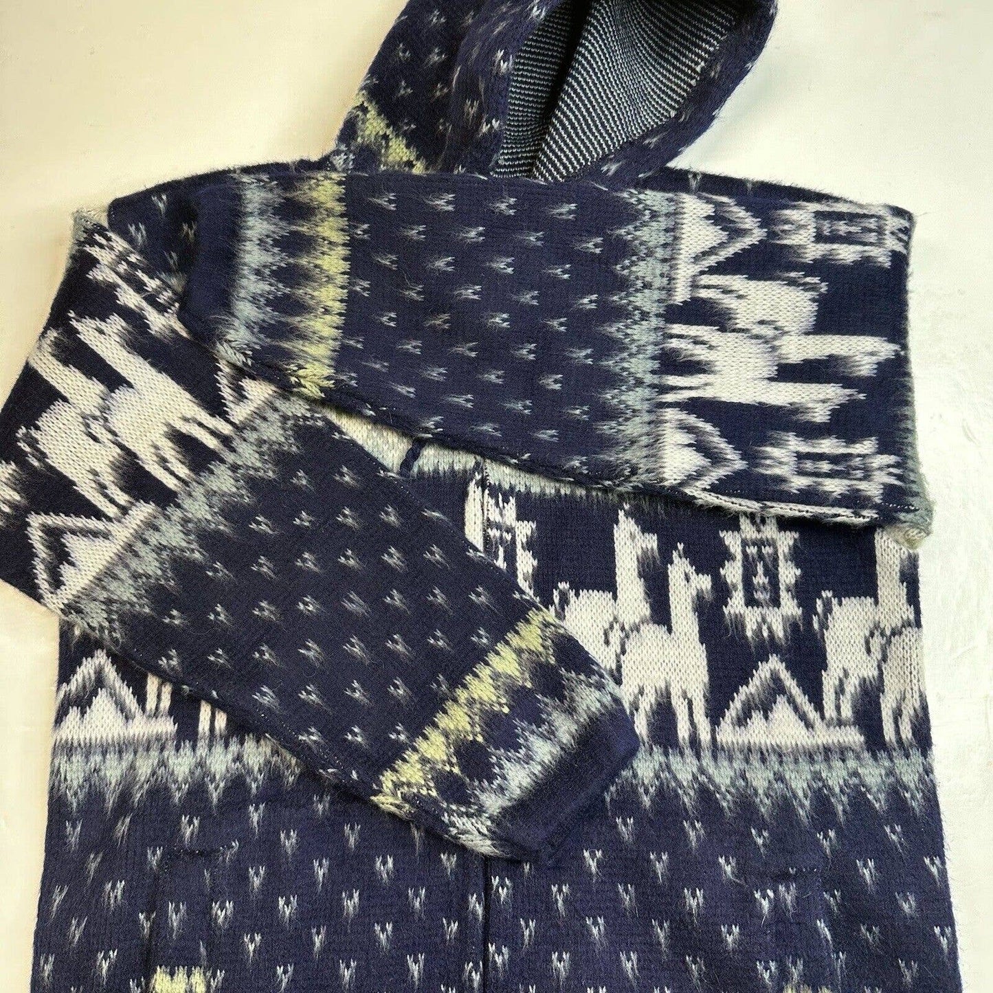 Tejidos Ruminahui Alpaca Hooded Sweater Jacket Sz Small Blue Zip Up Aztec Hoodie