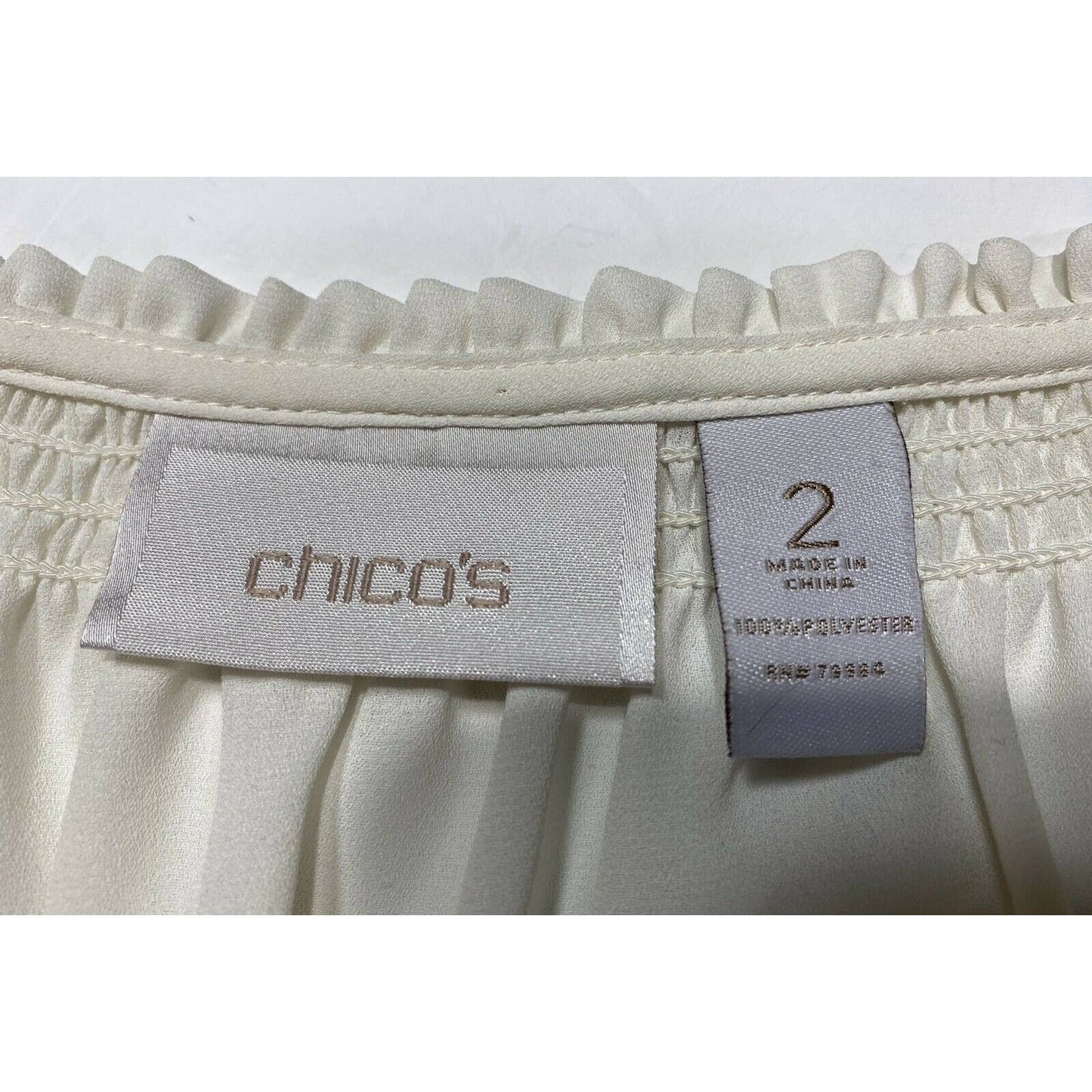 Chicos Peasant Blouse Sz 2 (US 12 Large) Womens Ivory Off White Flowy Boho Top