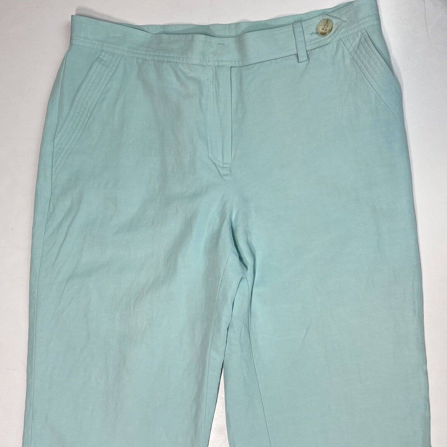 Liz Claiborne Silk/Linen Wide Leg Crop Pants Sz 12 Mint Green Lined Casual *Flaw