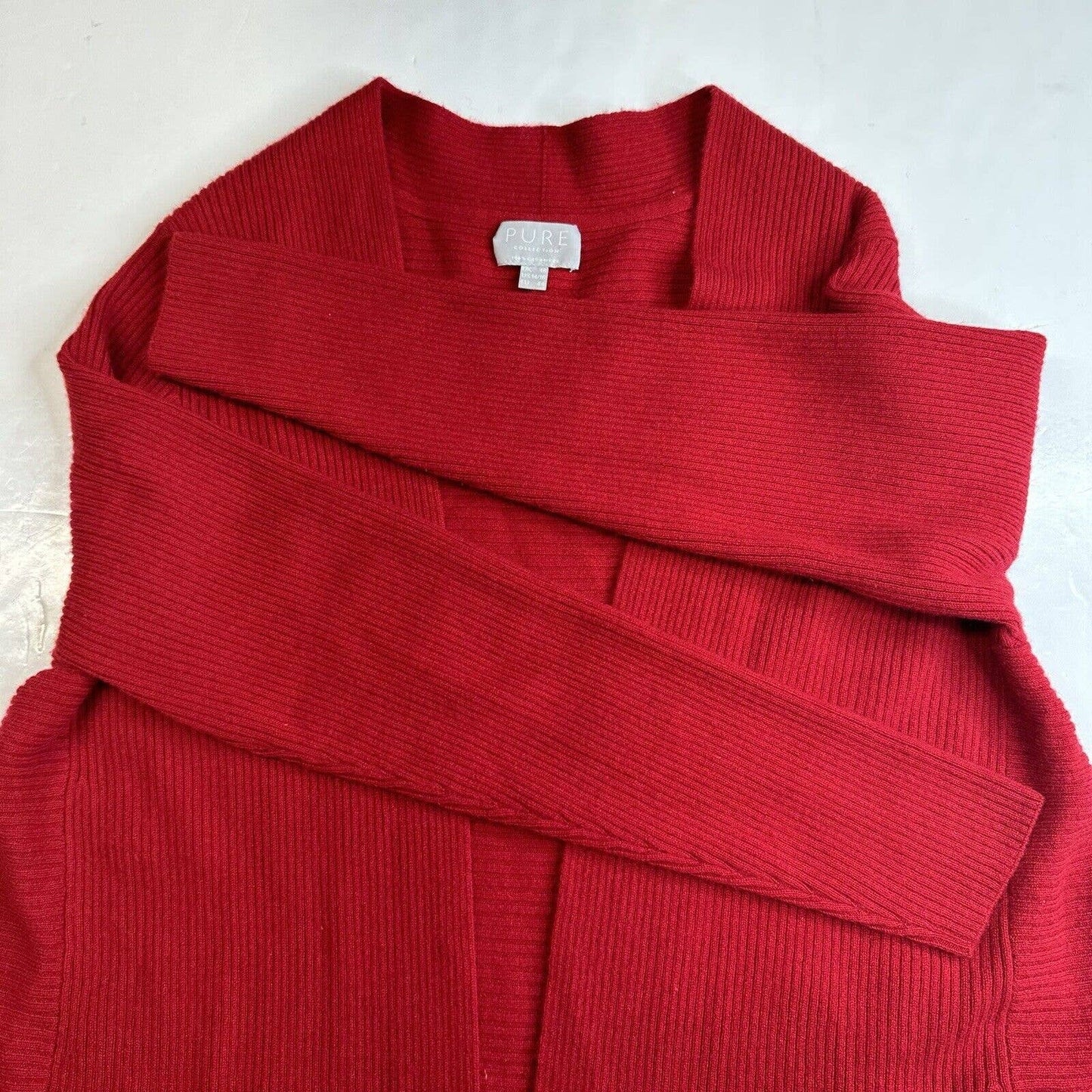 PURE Collection Cashmere Open Front Cardigan 14/16 (Large) Red Longline Sweater