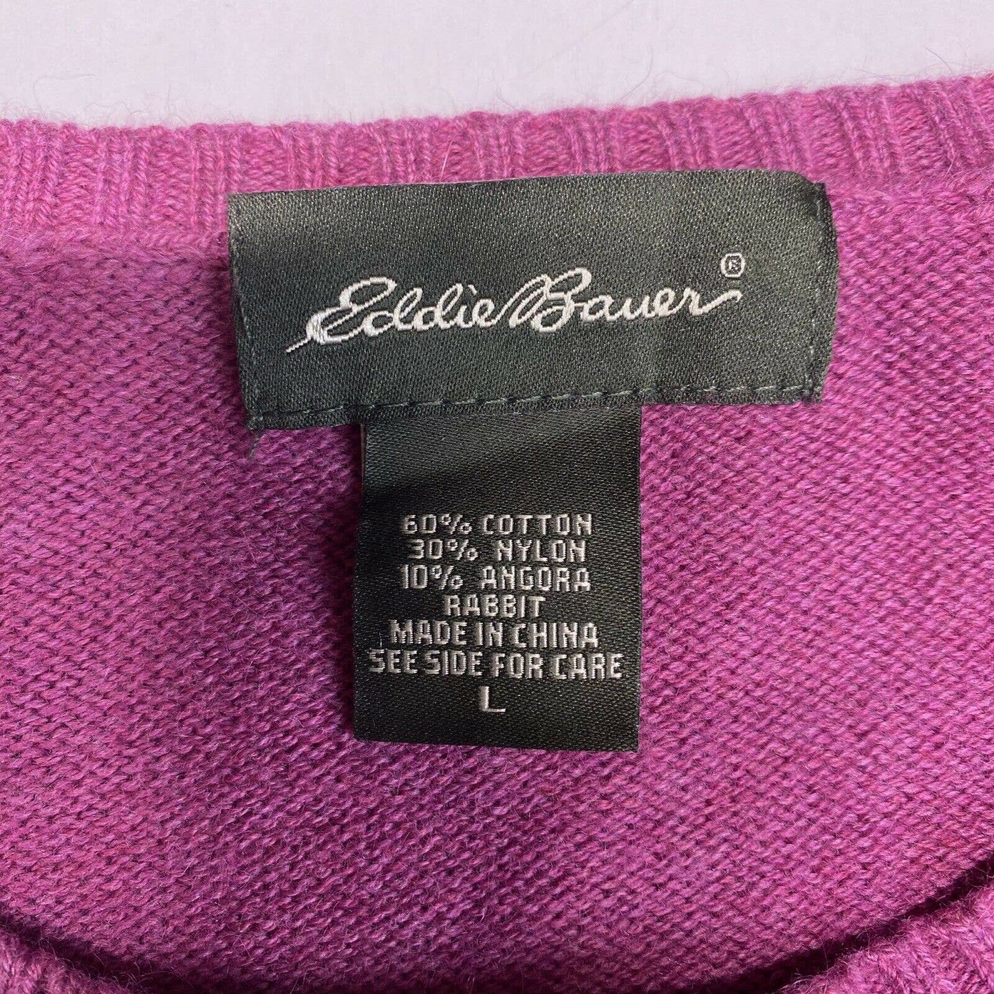 Eddie Bauer Knit Sweater Sz Large Pink Pullover Angora Blend Long Sleeve Top