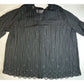 Maggie Barnes Semi Sheer Blouse 2X Button Up Black Floral Ruffle Collar *Flaw