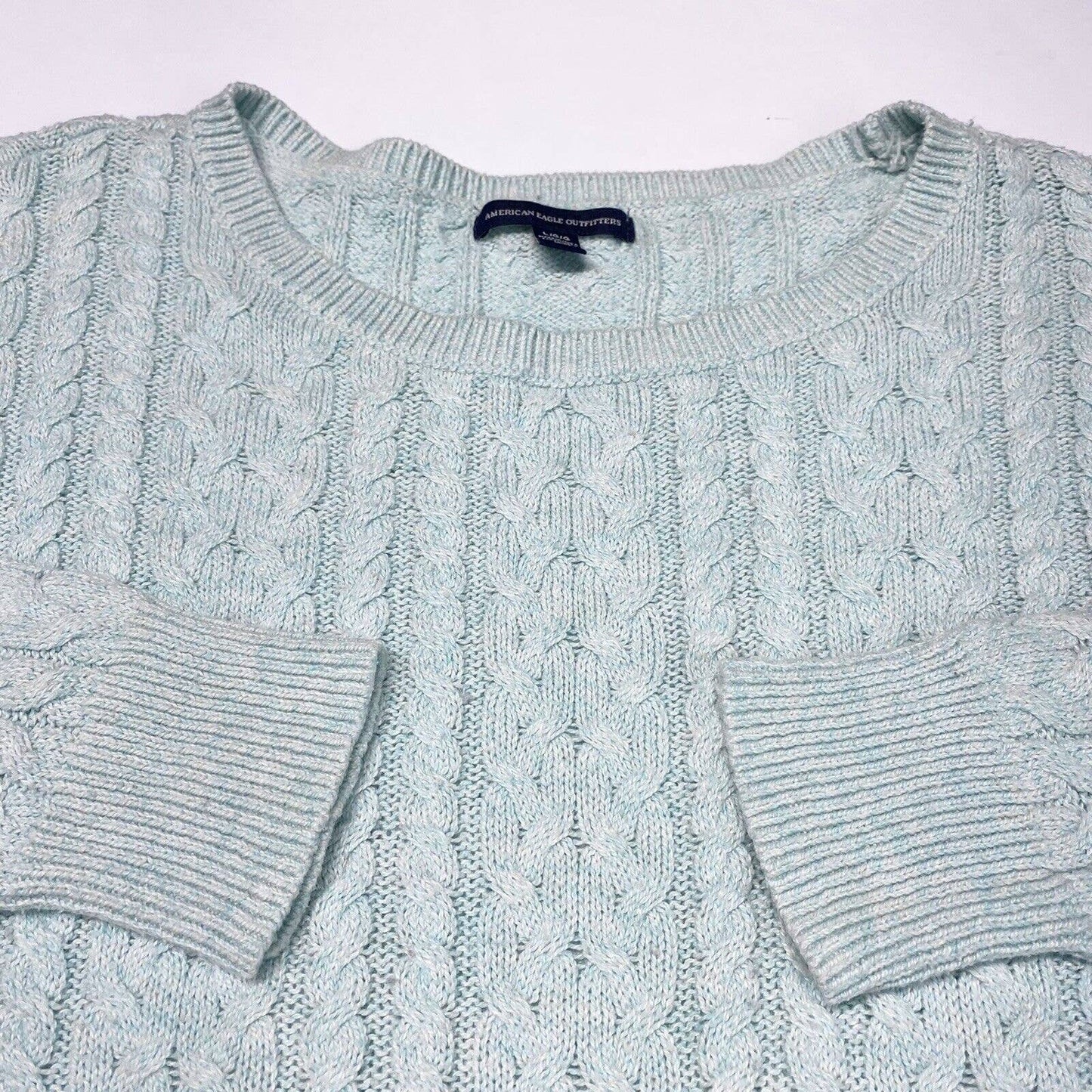 American Eagle Cable Knit Sweater Sz Large Womens Mint Green Zippers Long Sleeve