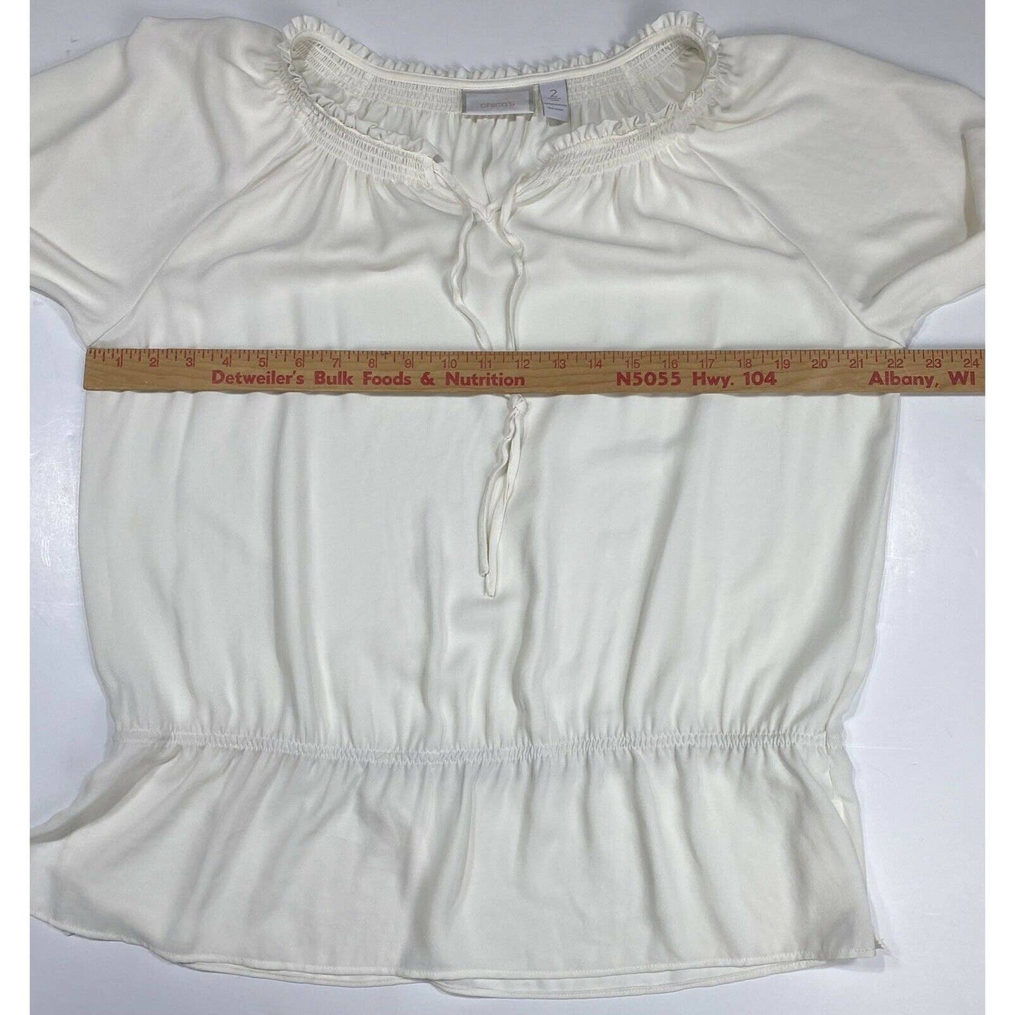 Chicos Peasant Blouse Sz 2 (US 12 Large) Womens Ivory Off White Flowy Boho Top