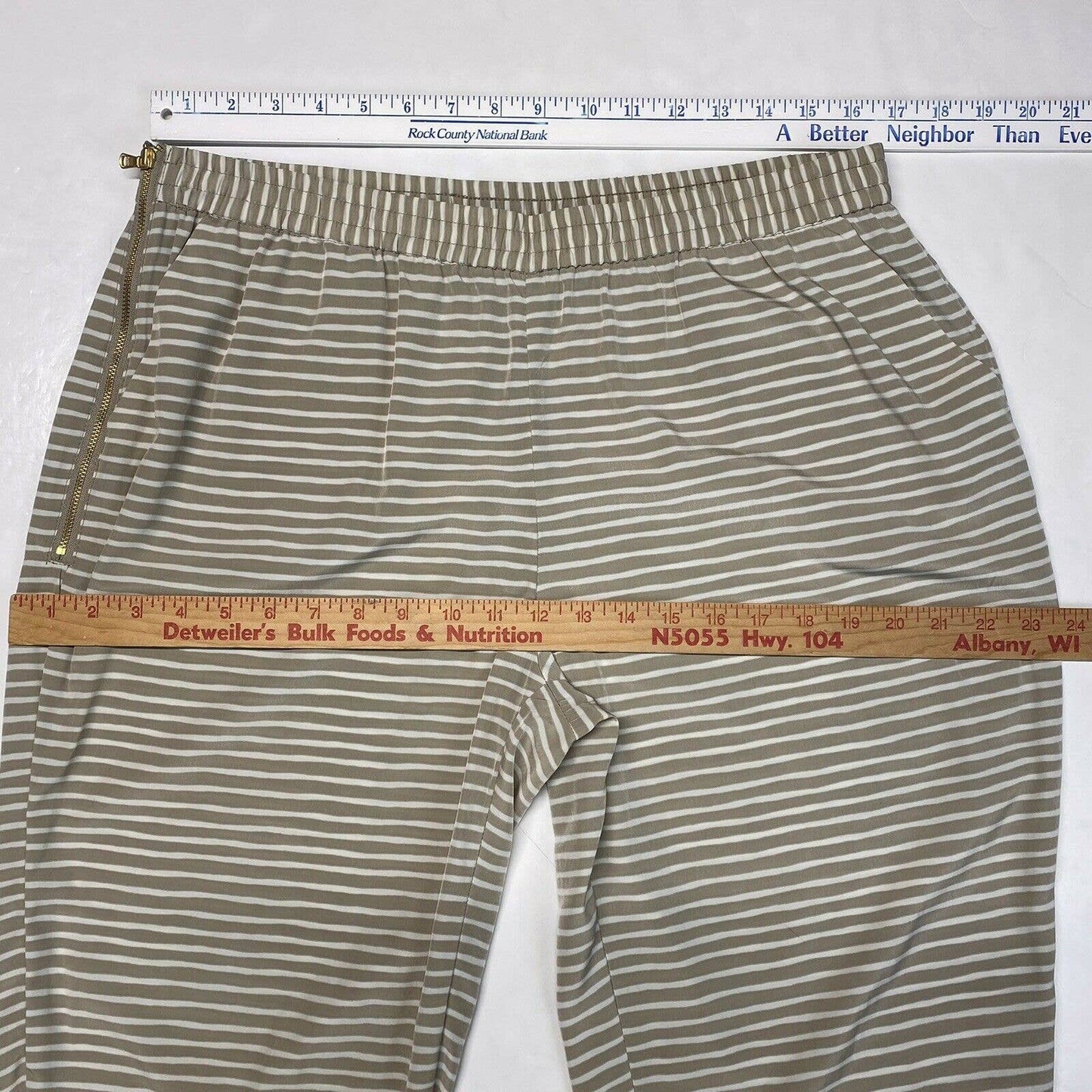 Black Label Chicos Striped Ankle Tie Pants Sz 2 (US 12) Beige Elastic Side Zip
