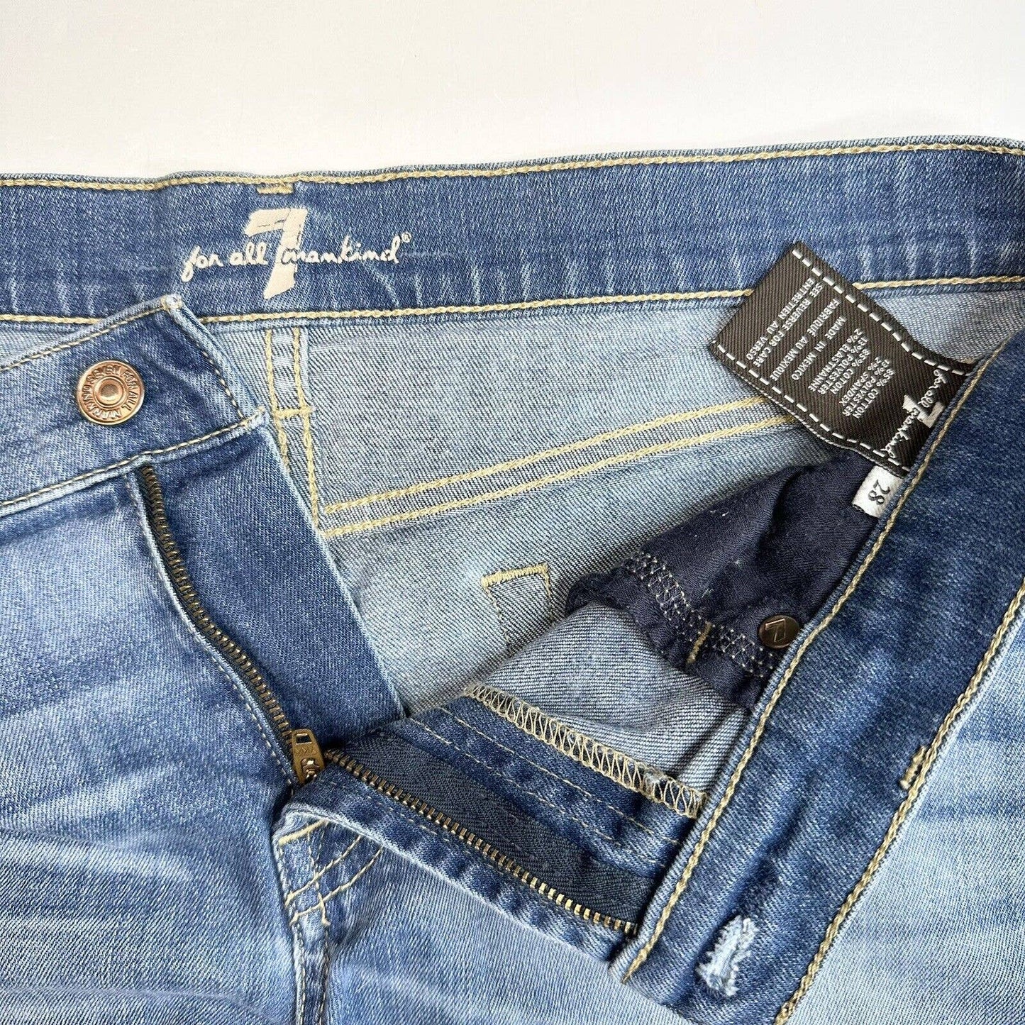 7 For All Mankind Cuffed Jean Shorts Sz 28 Blue Stretch Denim 3" Inseam 7FAM