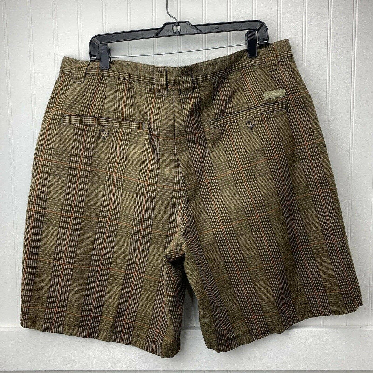 Columbia Shorts Sz 40 Mens Brown Orange Plaid Golf Casual 100%Cotton 22”Long