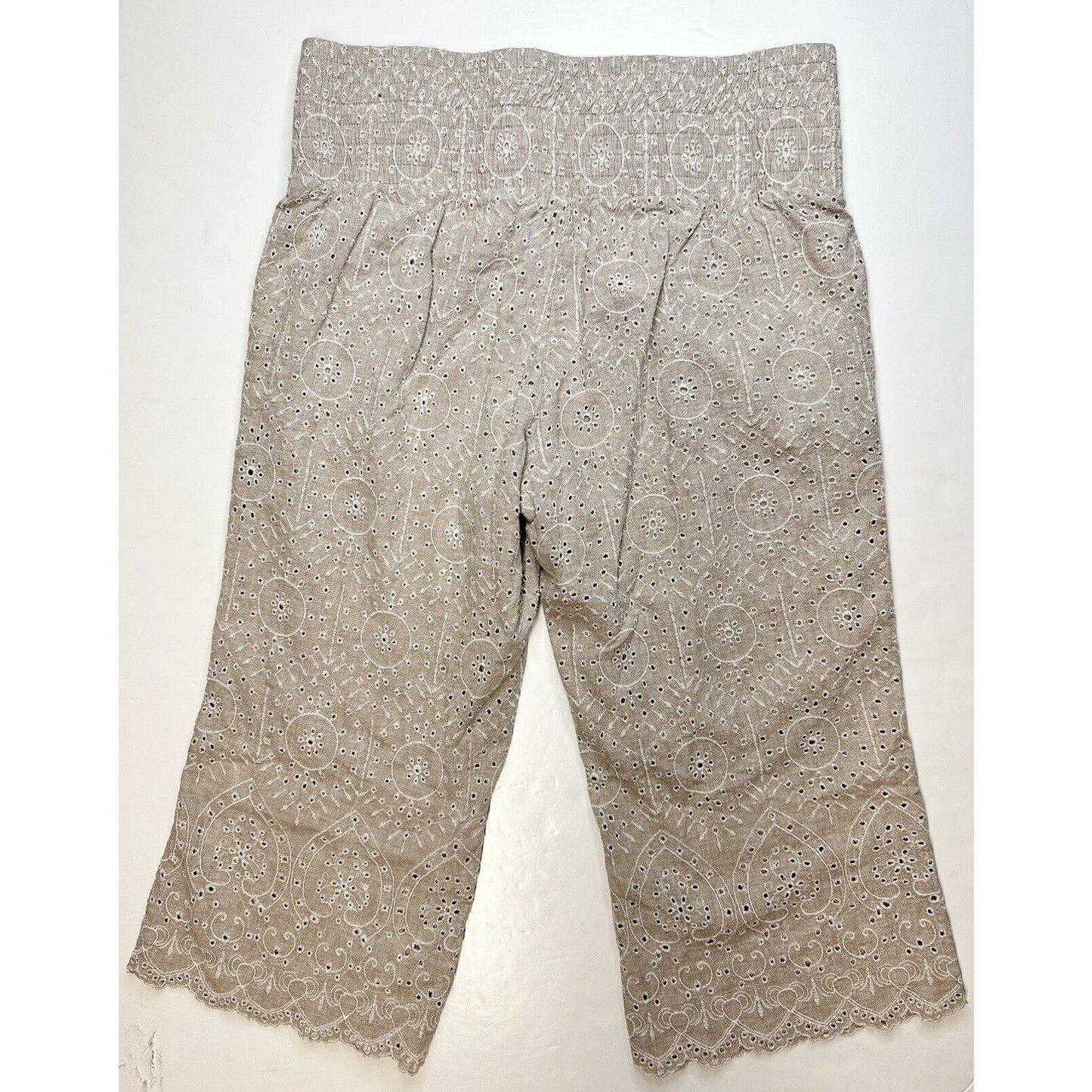 Sundance Menara Culottes PL Petite Large Wide Leg Crop Pants Embroidered Eyelets