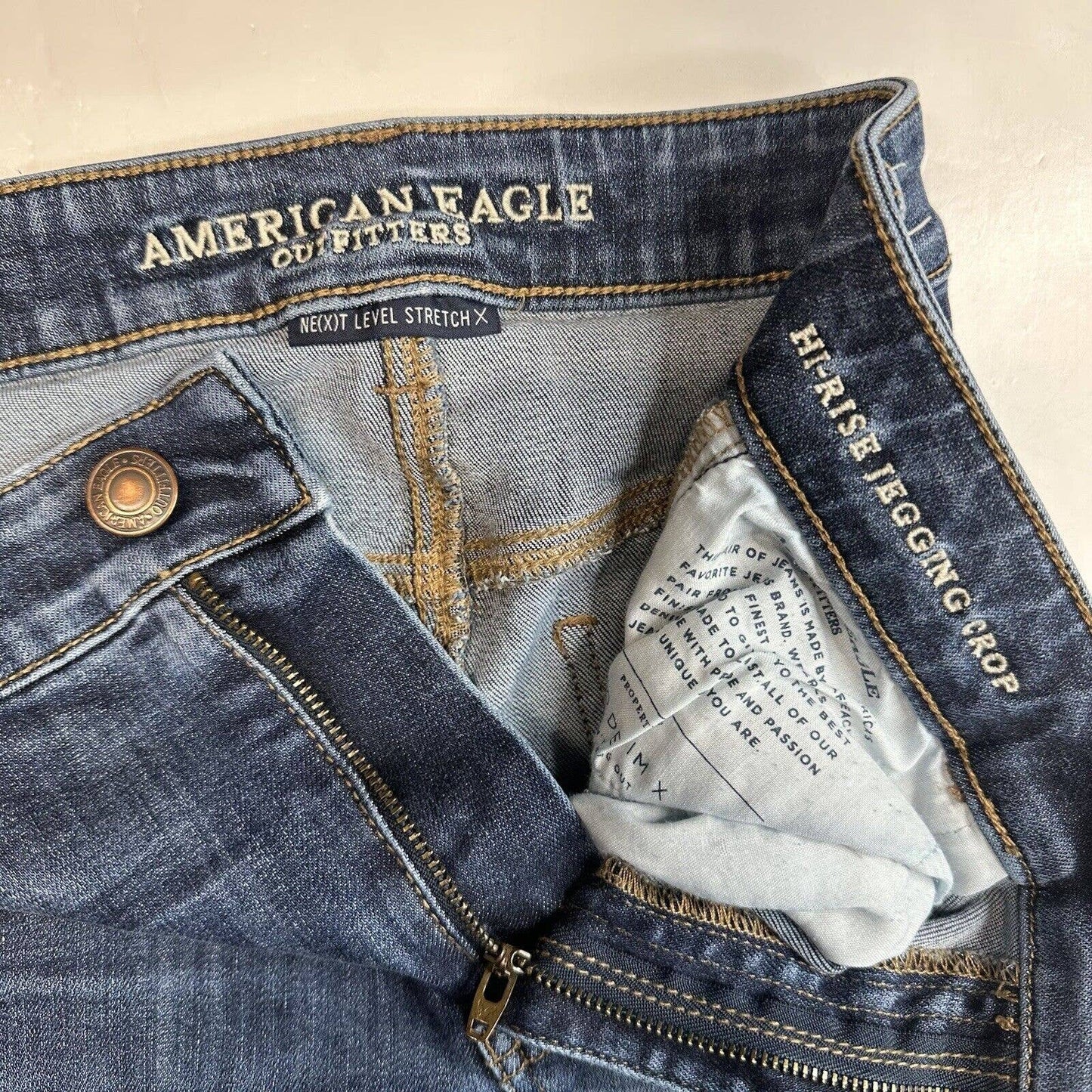 American Eagle Hi-Rise Cut Off Shorts 10 Next Level Stretch Denim Jean Distress